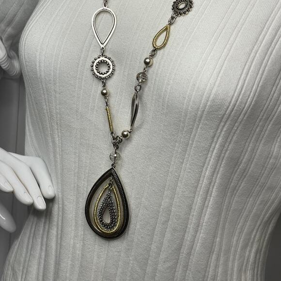 Chico's pendant necklace mixed metals chunky geometric pendant chain link - Picture 4 of 13